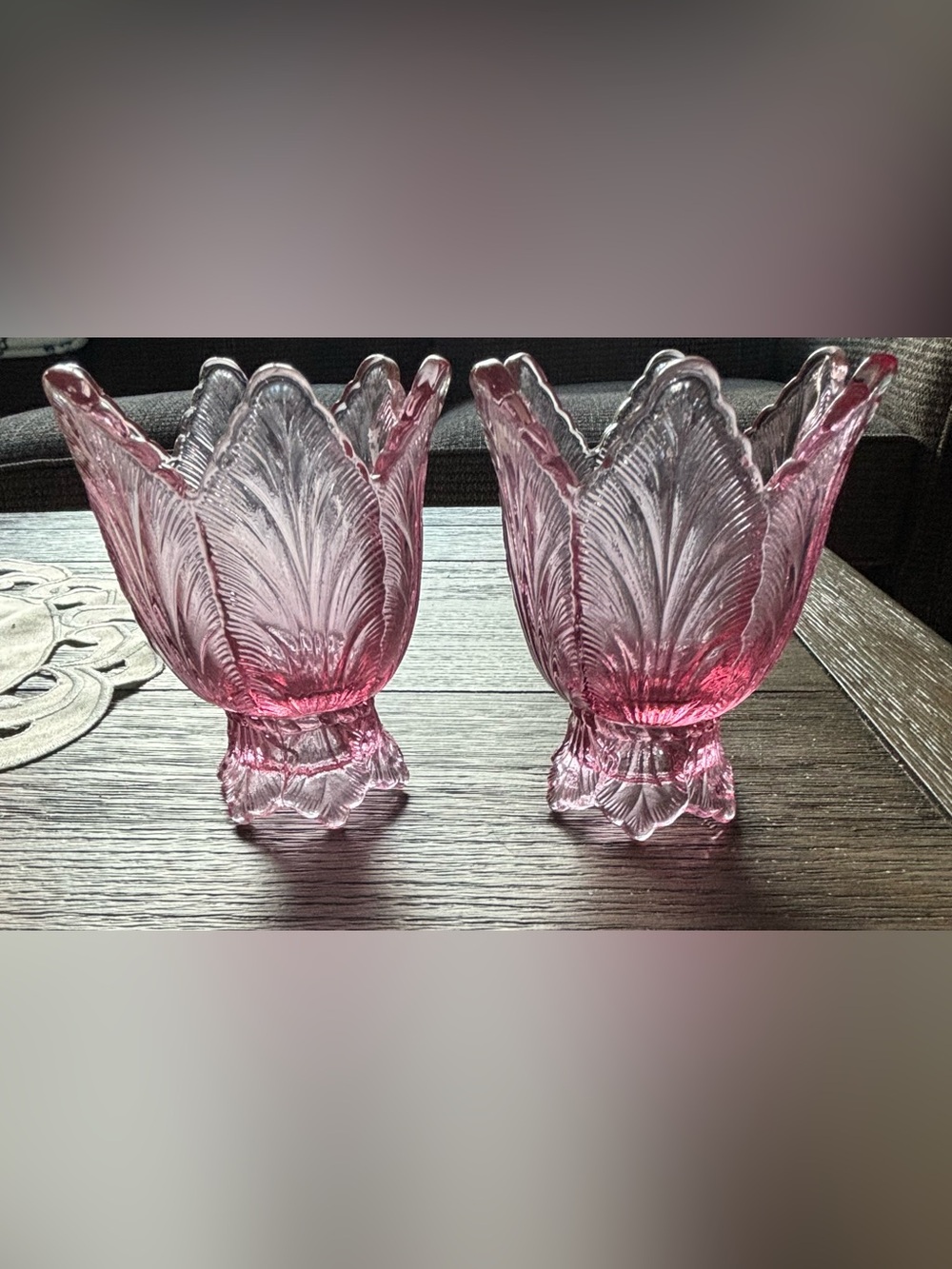 Pink Pressed Glass Tulip Votive Holders